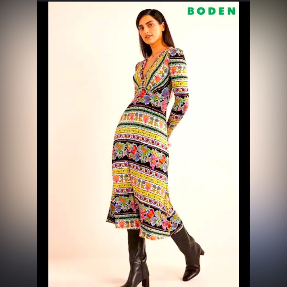 Boden Multicolor Patterned Dress tea carnation floral boho $120 maxi fall casual
